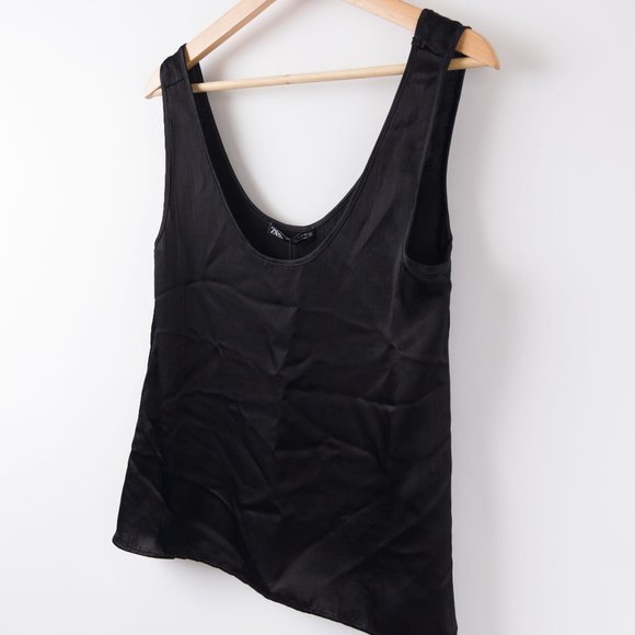 Zara Tops - ZARA NWT Black Satin Scoopneck Tank